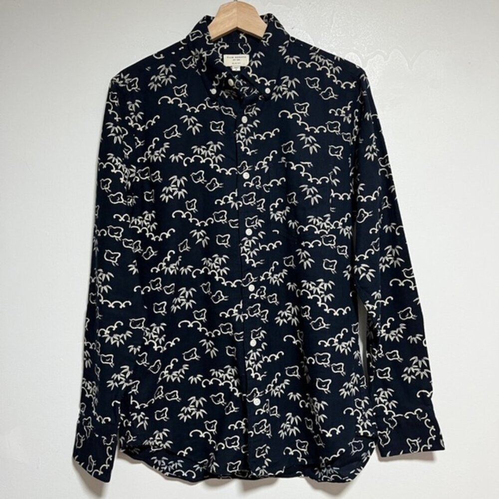 Club Monaco Navy Bird Print Slim Fit Shirt Size S